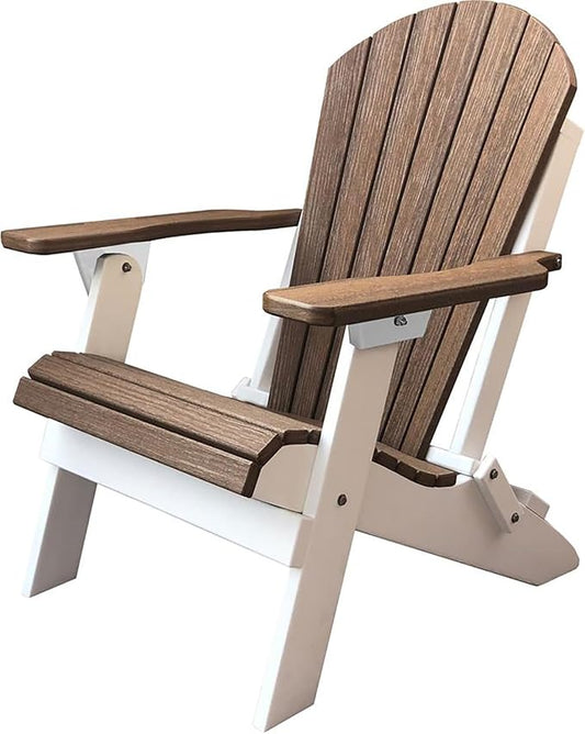 DuraWeather Poly® Classic King Size Folding Adirondack Chair (Antique Mahogany on White)