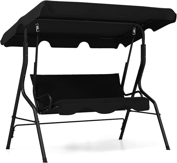 RELAX4LIFE 3-Person Porch Swing Chair - Outdoor Swing w/Adjustable Canopy, Removable Cushion & Metal Frame Stand - Photo 1