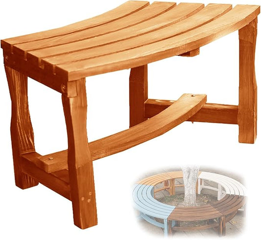 Outdoor Curved Bench, 2-Person Rustic Wood Bench for Garden, Backyard, Porch, Max Load 440 LBS, Wraparound Garden Furniture Wooden(Orange)