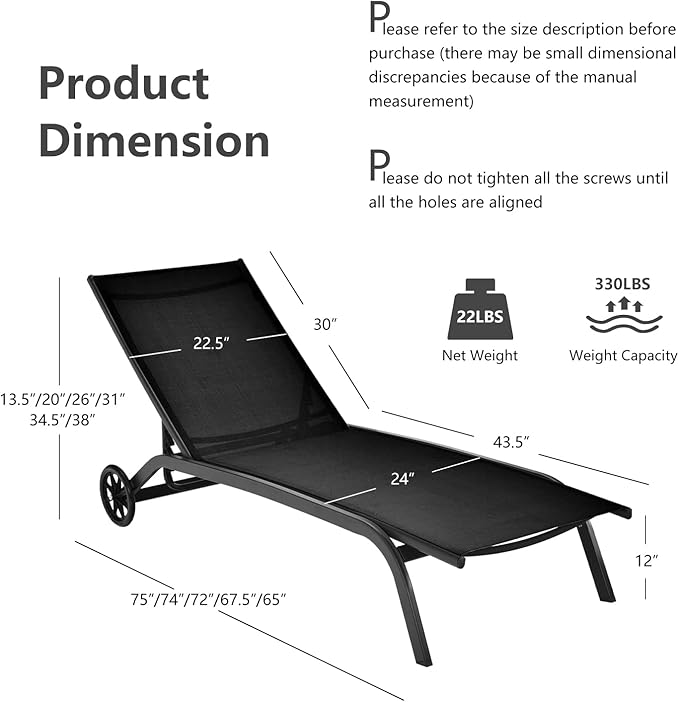 Tangkula Outdoor Chaise Lounge Chair, Patio Lounge Recliner with 6-Position Adjustable Backrest - Photo 3