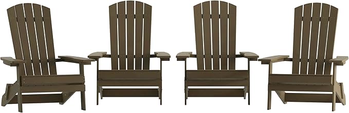 Flash Furniture Charlestown Folding Adirondack Chair - Mahogany - Poly Resin - Indoor/Outdoor - Weather Resistant - Set of 4