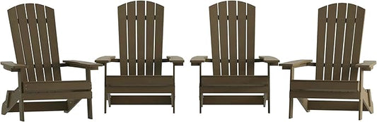 Flash Furniture Charlestown Folding Adirondack Chair - Mahogany - Poly Resin - Indoor/Outdoor - Weather Resistant - Set of 4
