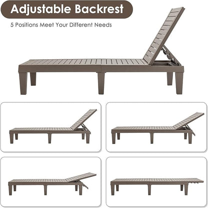 Giantex Lounge Chair, Outdoor Sun Tanning Chair with 5-Position Adjustable Backrest, Lightweight Design, Weather-Proof and Rust-Resistant, Pool Lounger for Patio, Beach, Balcony, Poolside (1, Khaki)