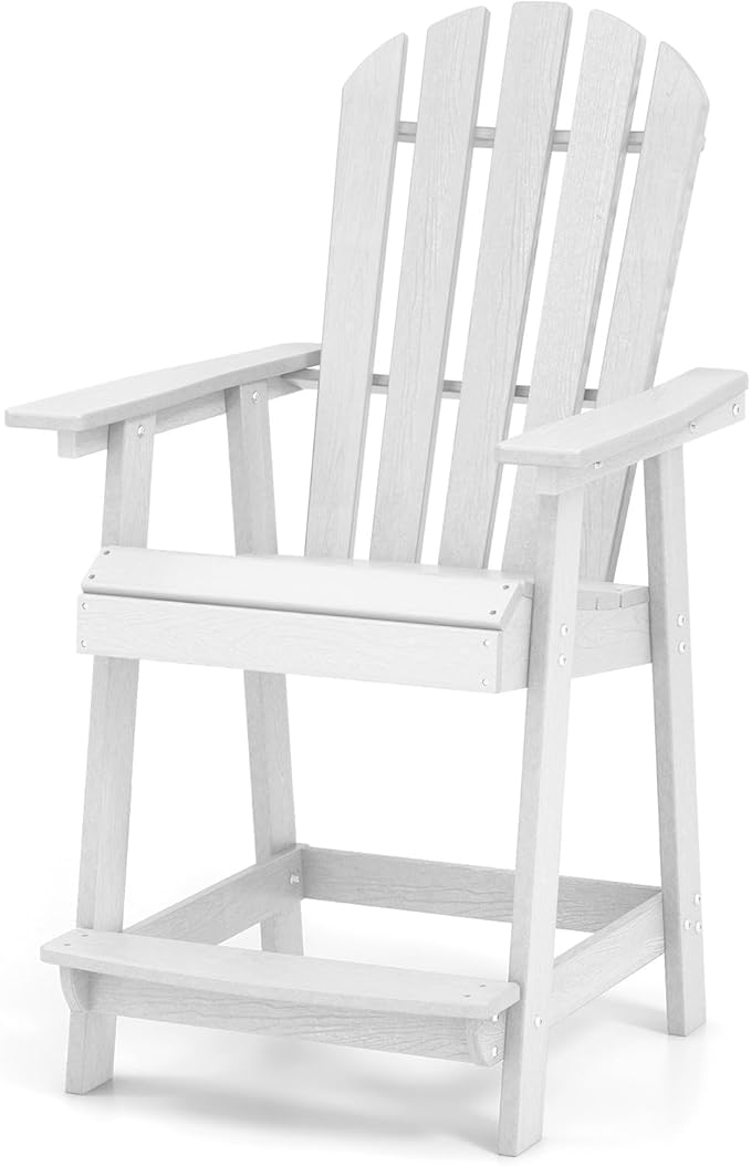 Giantex Tall Adirondack Chair, HDPE Outdoor Bar Stools with Armrests, 4.5” Wide Footrest, Patio Adirondack Barstools, All-Weather Balcony Chairs for Poolside, Garden, Backyard (1, White)