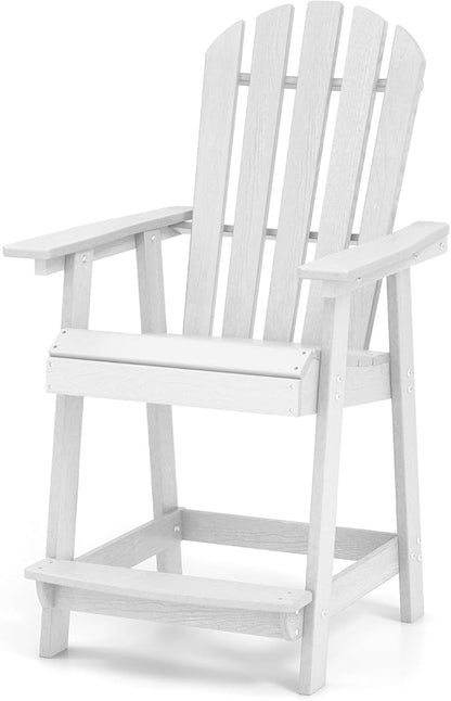 Giantex Tall Adirondack Chair, HDPE Outdoor Bar Stools with Armrests, 4.5” Wide Footrest, Patio Adirondack Barstools, All-Weather Balcony Chairs for Poolside, Garden, Backyard (1, White)