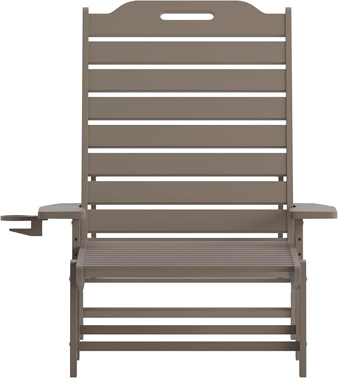Flash Furniture Monterey Adjustable Adirondack Lounger with Cup Holder- All-Weather Indoor/Outdoor HDPE Lounge Chair, Brown
