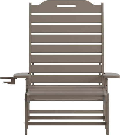 Flash Furniture Monterey Adjustable Adirondack Lounger with Cup Holder- All-Weather Indoor/Outdoor HDPE Lounge Chair, Brown