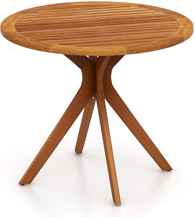 Tangkula Round Bistro Table, Indoor Outdoor Coffee Table w/Solid Structure, Slatted Tabletop, Stable Legs, 35.5” Wood Dining Table for Patio, Garden, Poolside, Backyard, Easy Assembly, Natural
