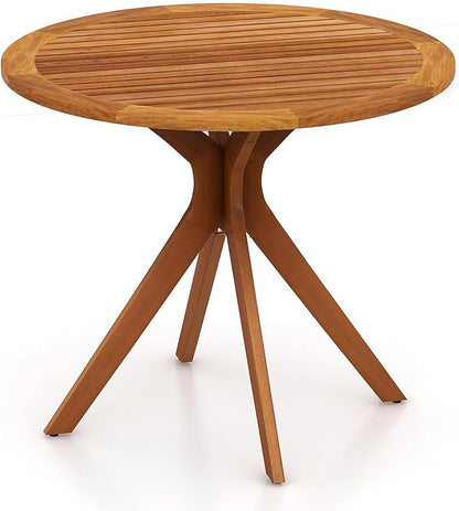 Tangkula Round Bistro Table, Indoor Outdoor Coffee Table w/Solid Structure, Slatted Tabletop, Stable Legs, 35.5” Wood Dining Table for Patio, Garden, Poolside, Backyard, Easy Assembly, Natural