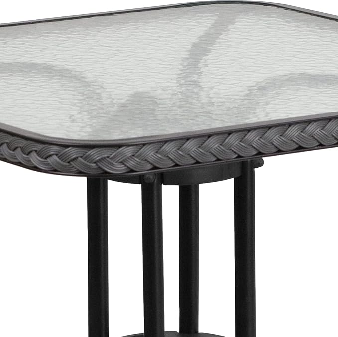Flash Furniture Barker 28'' Square Tempered Glass Metal Table with Gray Rattan Edging