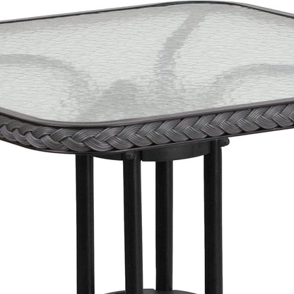 Flash Furniture Barker 28'' Square Tempered Glass Metal Table with Gray Rattan Edging