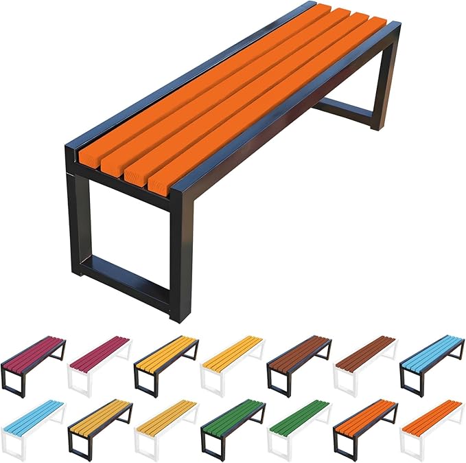 Garden Bench for Outdoors, Weatherproof Patio Bench Wooden Benches 2-Person Backyard Seat Backless Seat with Metal Frame for Park Backyard Entryway 3.3ft 3.9ft 4.9ft 5.9ft(Orange Black,4.9ft)