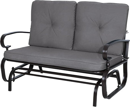 Incbruce Outdoor Textilene Glider Rocking Chair Patio Glider Bench for 2 Person, Porch Loveseat Seating Patio Steel Frame Chair Set with Cushion for Porch, Patio, Garden (Grey)