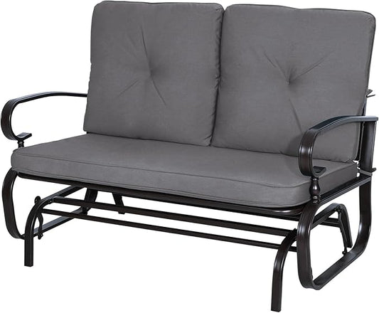 Incbruce Outdoor Textilene Glider Rocking Chair Patio Glider Bench for 2 Person, Porch Loveseat Seating Patio Steel Frame Chair Set with Cushion for Porch, Patio, Garden (Grey)