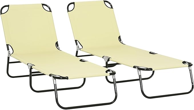 Outsunny 2 Piece Folding Chaise Lounge Pool Chairs, Outdoor Sun Tanning Chairs with 5-Level Reclining Back - Photo 1
