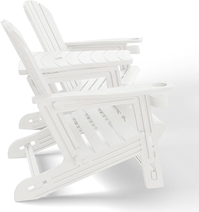 WestinTrends Azura Outdoor HDPE Adirondack Chairs with Connecting Table Tray (Set of 2), White