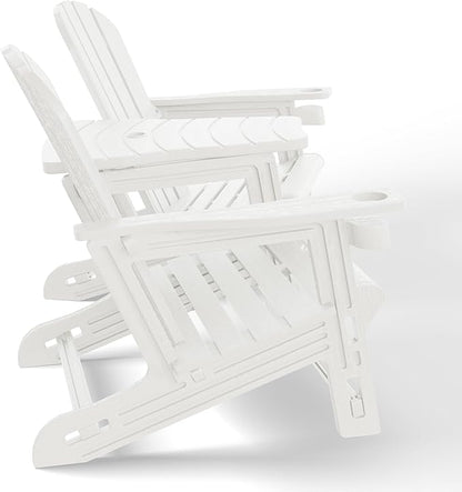 WestinTrends Azura Outdoor HDPE Adirondack Chairs with Connecting Table Tray (Set of 2), White