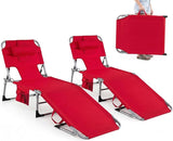 GYMAX Tanning Chair, Folding Beach Lounger with Face Arm Hole, Adjustable Backrest, Side Pocket, Pillow & Carry Handle - Photo 1