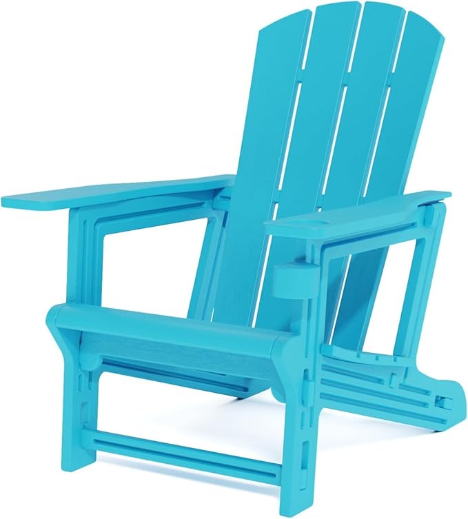 FONTOI Adirondack Chair, Outdoor Weather Resistant Lawn Furniture, Plastic Adirondack Chair with Cup Holder, 400 LBS Capacity Recliner, Garden Backyard Patio Without Screws Install, Sky Blue