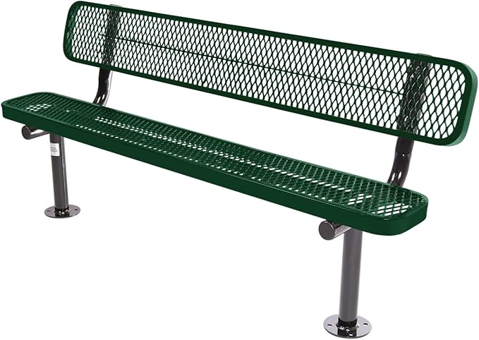 COATEDOUTDOORFURNITURE Coated Outdoor Furniture Heavy-Duty Outdoor Bench Thermoplastic Coated, Expanded Metal, Commercial-Grade Seating, Made in America (Surface with Back, 6 Ft, Green)