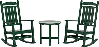 WestinTrends Malibu 3-Piece Set Outdoor/Patio Rocking Chairs with a Side Table (2 Seater), Dark Green