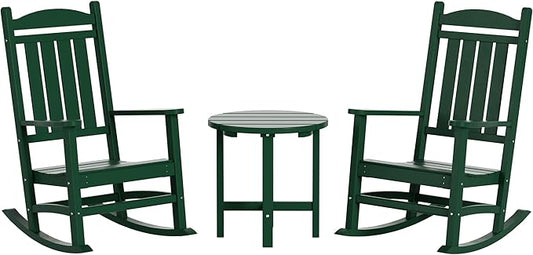 WestinTrends Malibu 3-Piece Set Outdoor/Patio Rocking Chairs with a Side Table (2 Seater), Dark Green
