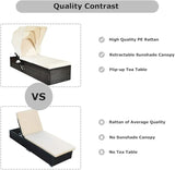 Tangkula Outdoor Chaise Lounge Chair with Folding Canopy, Adjustable Cushioned Reclining Chair with Flip-up Tea Table - Photo 6
