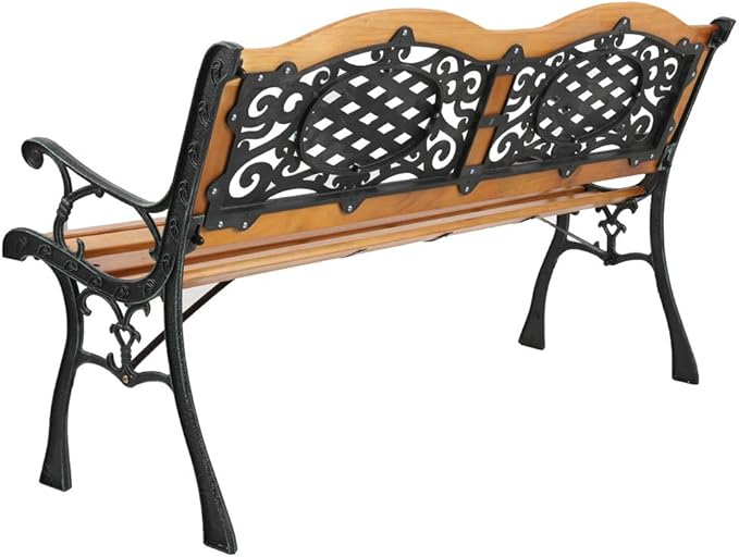 Savins gt1-ly 49 inch Garden Bench Outdoor Terrace Park Chair Furniture Hardwood Slat cast Iron Frame, Suitable for Parks, School playgrounds, Colleges
