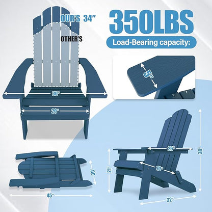 MXIMU Folding Adirondack Chair for Outdoor: Easy Assembly and Comfortable Adirondack Chairs - Foldable Composite Fire Pit Chairs - All Weather Plastic Chair for Outside Patio Lawn Garden Backyard Use