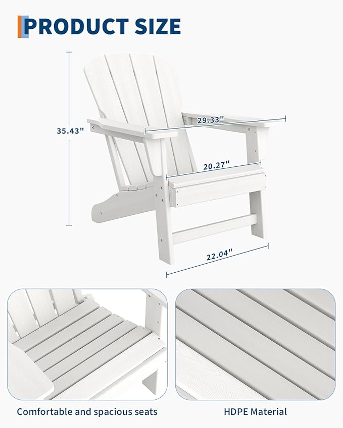 Modern HDPE Plastic Adirondack Chair - Oversize 380 LB Poly Lumber Weather Resistant Firepit Chair - Outdoor Patio - Photo 3