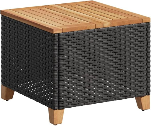 vidaXL Patio Coffee Table - Square, Poly Rattan, Acacia Wood, Black & Brown, Outdoor Furniture for Garden, Backyard, Patio, 17.7"x17.7"x14.6"