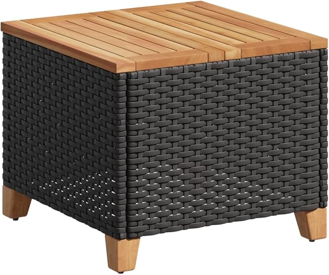 Square Garden Side Table, Compact Patio Coffee Table with Durable Poly Rattan and Acacia Wood Top - Photo 3