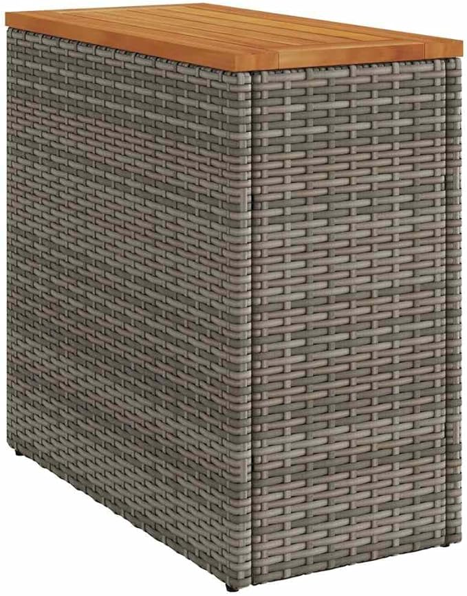 Grey Poly Rattan Garden Side Table with Acacia Wood Top and Powder-Coated Steel Frame, 22.8 in Long and 10.8 in Wide - Photo 7