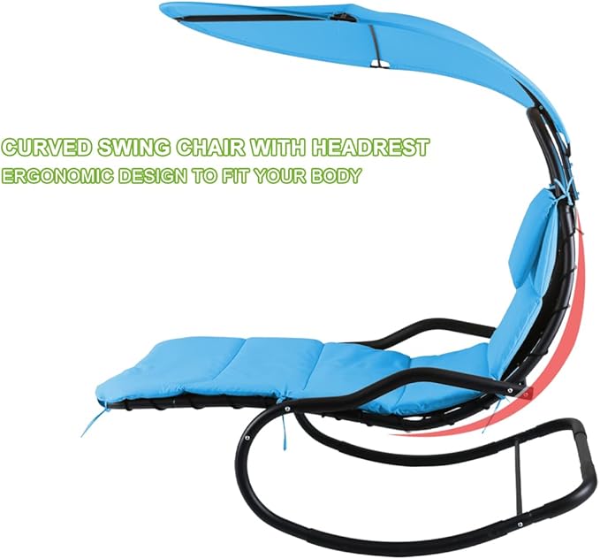 Outdoor Hammock Rocking Chaise Lounge Swing Chair, with Stand and Canopy, Porch Swing w/Soft Cushion Removable Headrest - Photo 5