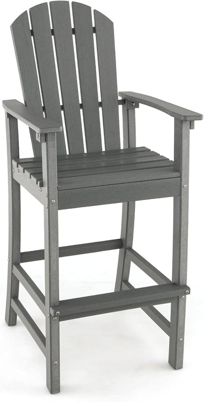 Giantex Outdoor HDPE Bar Stool, Tall Adirondack Chair with Armrests and Footrest, 30 Inches Counter Height Bar Stool for Garden, Backyard, Weather Resistance, Easy Maintenance (1, Gray)