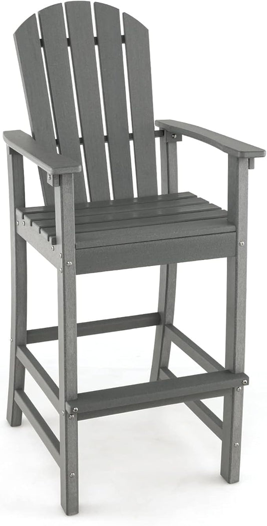 Giantex Outdoor HDPE Bar Stool, Tall Adirondack Chair with Armrests and Footrest, 30 Inches Counter Height Bar Stool for Garden, Backyard, Weather Resistance, Easy Maintenance (1, Gray)