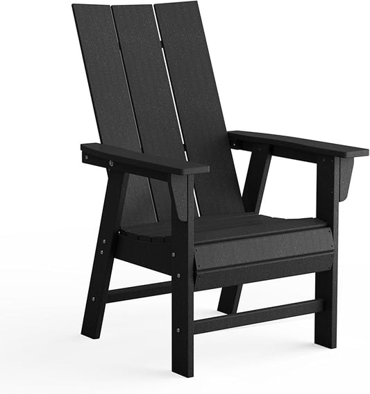 Costaelm Outdoor Adirondack Chair, HDPE Patio Balcony Chair, Portside Seashell Nautical Curveback Adirondack Chair and Fire Pit Chairs, Black