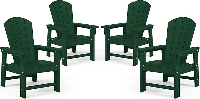Costaelm Kids Adirondack Chair Set of 4, Plastic Outdoor Kids Chair Toddler Patio Furniture and Outdoor Children Picnic Activity Lawn Chair for Garden, Patio, Backyard & Beach, Dark Green
