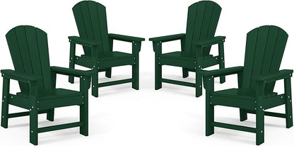 Costaelm Kids Adirondack Chair Set of 4, Plastic Outdoor Kids Chair Toddler Patio Furniture and Outdoor Children Picnic Activity Lawn Chair for Garden, Patio, Backyard & Beach, Dark Green