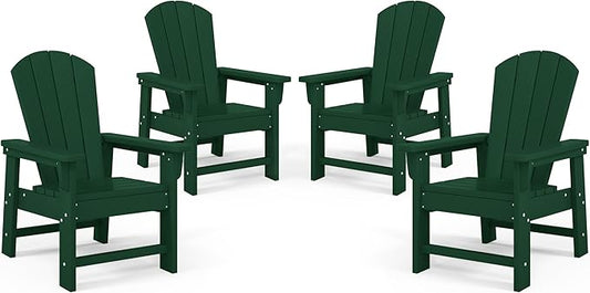 Costaelm Kids Adirondack Chair Set of 4, Plastic Outdoor Kids Chair Toddler Patio Furniture and Outdoor Children Picnic Activity Lawn Chair for Garden, Patio, Backyard & Beach, Dark Green