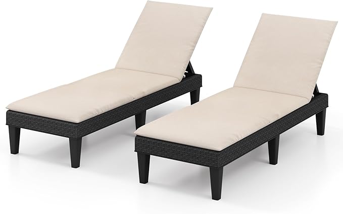 HAPPYGRILL Outdoor Chaise Lounge Chair Rattan Recliner Lounger with Removable Cushion & 3-Level Adjustable Backrest - Photo 1