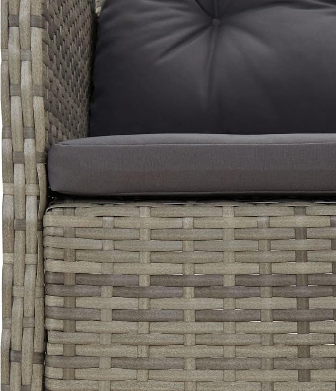 2-Piece Patio Lounge Set with Cushions Gray Poly Rattan Outdoor Furniture Set for Balcony Porch Backyard Garden Modern - Photo 7