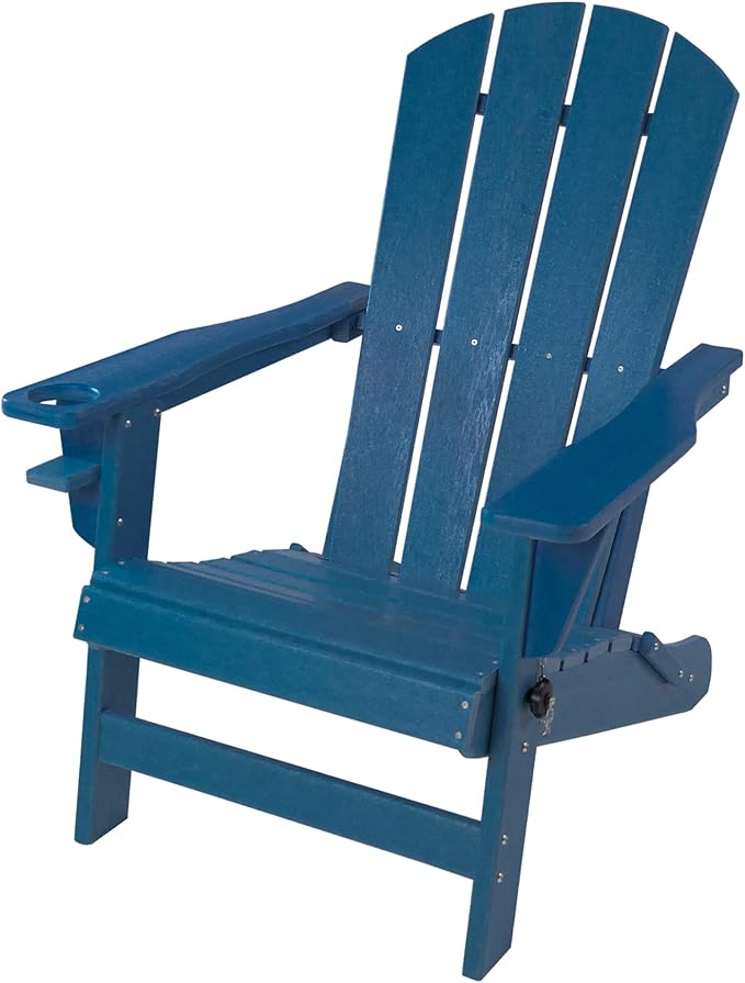 Kozyard Folding Adirondack Chair Patio Outdoor Chairs HDPE Plastic Resin Deck Chair Painted Weather Resistant for Deck, Garden, Backyard & Lawn Furniture, Fire Pit, Porch Seating(Navy Blue)