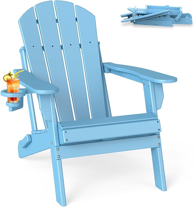 BRIOPAWS Folding-Adirondack-Chair | HDPE | Fire Pit Chairs | Cup Holder | Weather Resistance | Arctic | for Outdoor Backyard Deck Patio