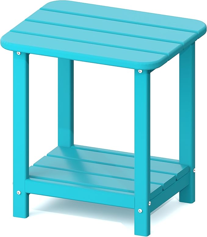 Sundale Outdoor 18" Small Side Table, Patio HDPE All Weather Small Adirondack End Table Water Resistant 2 Tier Rectangular Outside Table for Pool, Garden, Beach, Turquoise