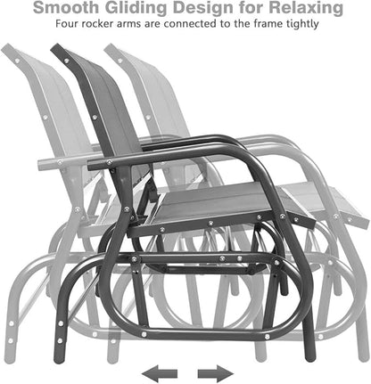 LUARANE Swing Glider Chair, Heavy-Duty Steel Frame 2-Person Outdoor Swing Bench, Sliding Rocker Double Seat Suitable for Backyard, Garden, Poolside, Lawn (Grey)