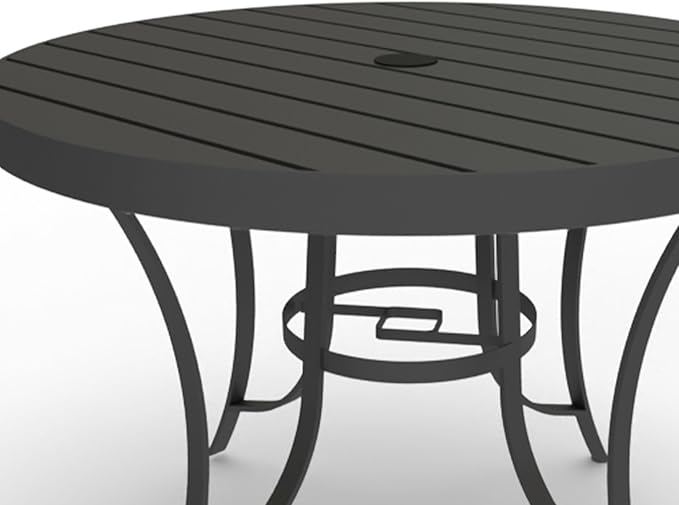 Four Seasons Courtyard Palermo Aluminum Slat Top Dining Table with Umbrella Hole and C Spring for Kitchen and Dining Room Tables, Gray