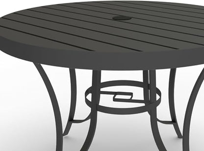 Four Seasons Courtyard Palermo Aluminum Slat Top Dining Table with Umbrella Hole and C Spring for Kitchen and Dining Room Tables, Gray