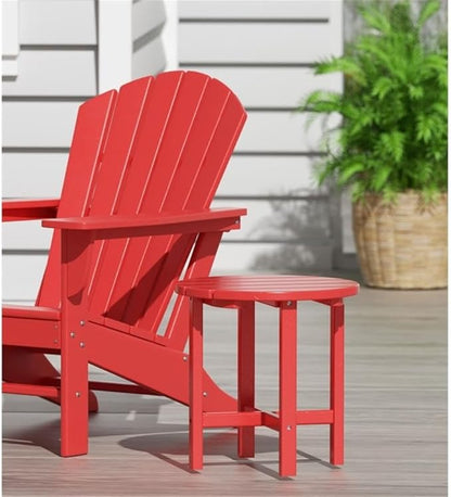 Costaelm Round Outdoor Side Tables, Adirondack Patio Tables for Outside, HDPE Patio End Table Weather Resistant, Balcony Table for Pool, Seaside, Backyard, Porch, Indoor Companion, Red