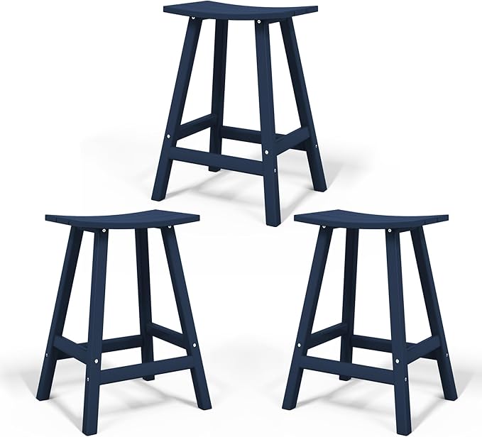 Costaelm All-Weather Bar Stools Set of 3, 29" Height Outdoor Bar Stools, Adirondack Poly Patio Bar Stool for Patio, Deck - Photo 8